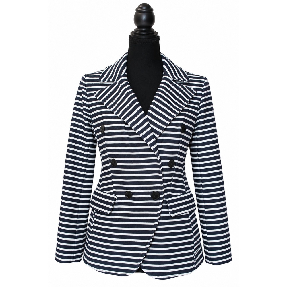 Banana Republic Striped Double Breasted Blazer Women XS Petite Black White